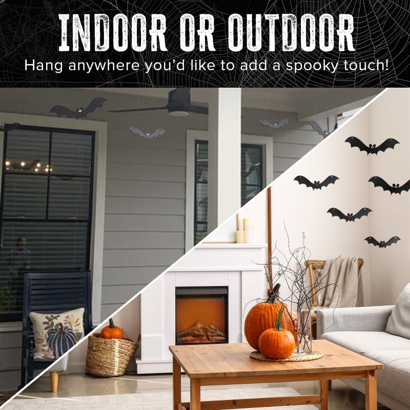 VictoryStore Outdoor Hanging Bat Halloween Yard Decorations  Set of 12 - Waterproof Plastic Hanging Halloween Decorations  Made in USA - Image 5